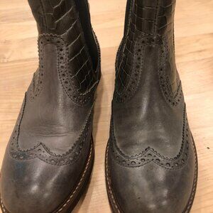 Grey leather ankle boots